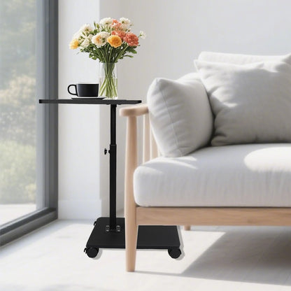 C Shaped Side Table – Mobile Coffee Table With Wheels | Adjustable Height Wooden Storage - ZOOMNSTORE