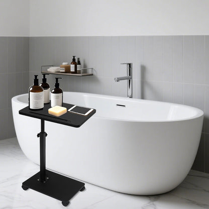 C Shaped Side Table – Mobile Coffee Table With Wheels | Adjustable Height Wooden Storage - ZOOMNSTORE