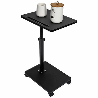 C Shaped Side Table – Mobile Coffee Table With Wheels | Adjustable Height Wooden Storage - ZOOMNSTORE
