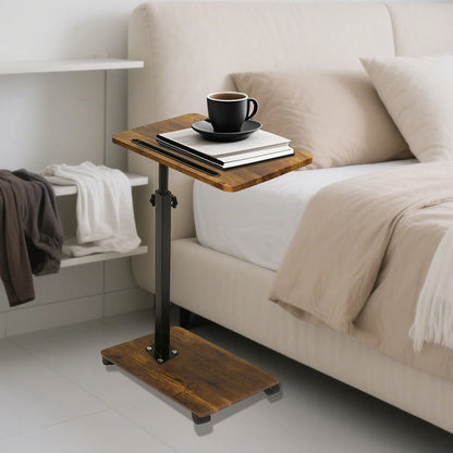 C Shaped Side Table – Mobile Coffee Table With Wheels | Adjustable Height Wooden Storage - ZOOMNSTORE