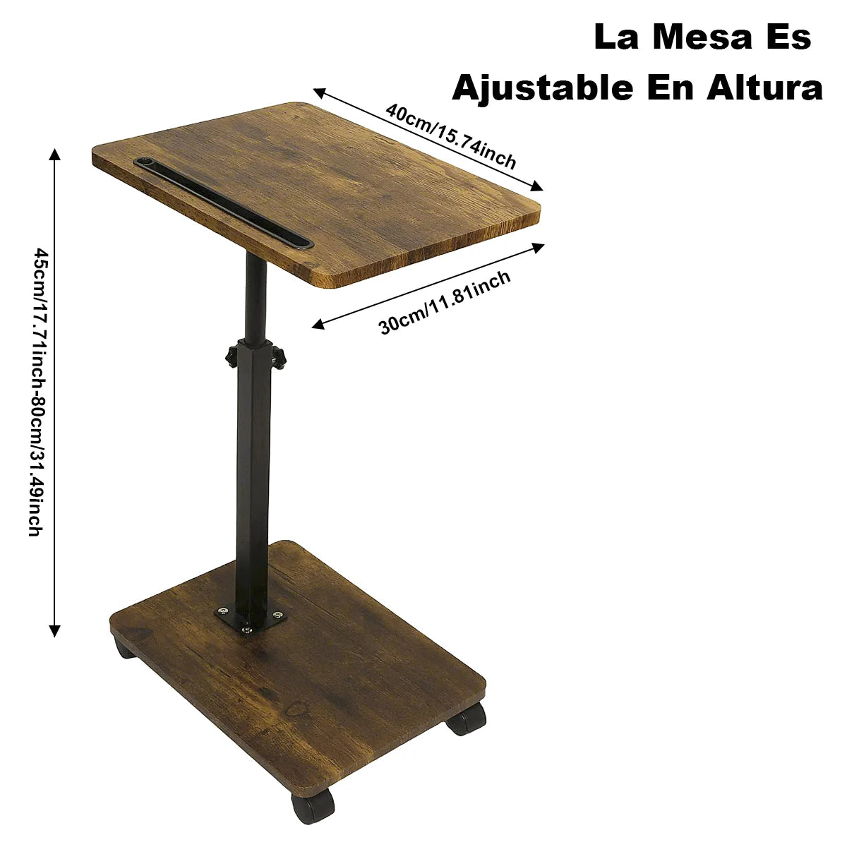 C Shaped Side Table – Mobile Coffee Table With Wheels | Adjustable Height Wooden Storage - ZOOMNSTORE