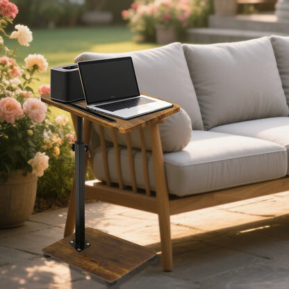 C Shaped Side Table – Mobile Coffee Table With Wheels | Adjustable Height Wooden Storage - ZOOMNSTORE