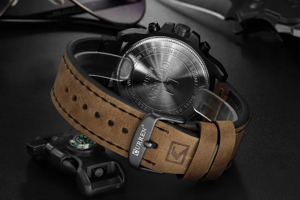 CURREN Mens Luxury Waterproof Sport Watch - Chronograph Quartz Military Leather - ZOOMNSTORE