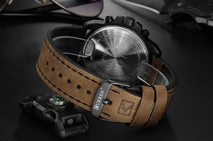 CURREN Mens Luxury Waterproof Sport Watch - Chronograph Quartz Military Leather - ZOOMNSTORE