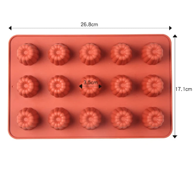 Canele Silicone Mold - 15 Cavity Nonstick Baking Tray | Flexible Cupcake Pan - ZOOMNSTORE