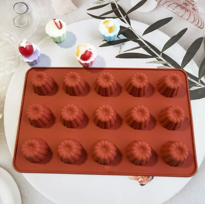 Canele Silicone Mold - 15 Cavity Nonstick Baking Tray | Flexible Cupcake Pan - ZOOMNSTORE