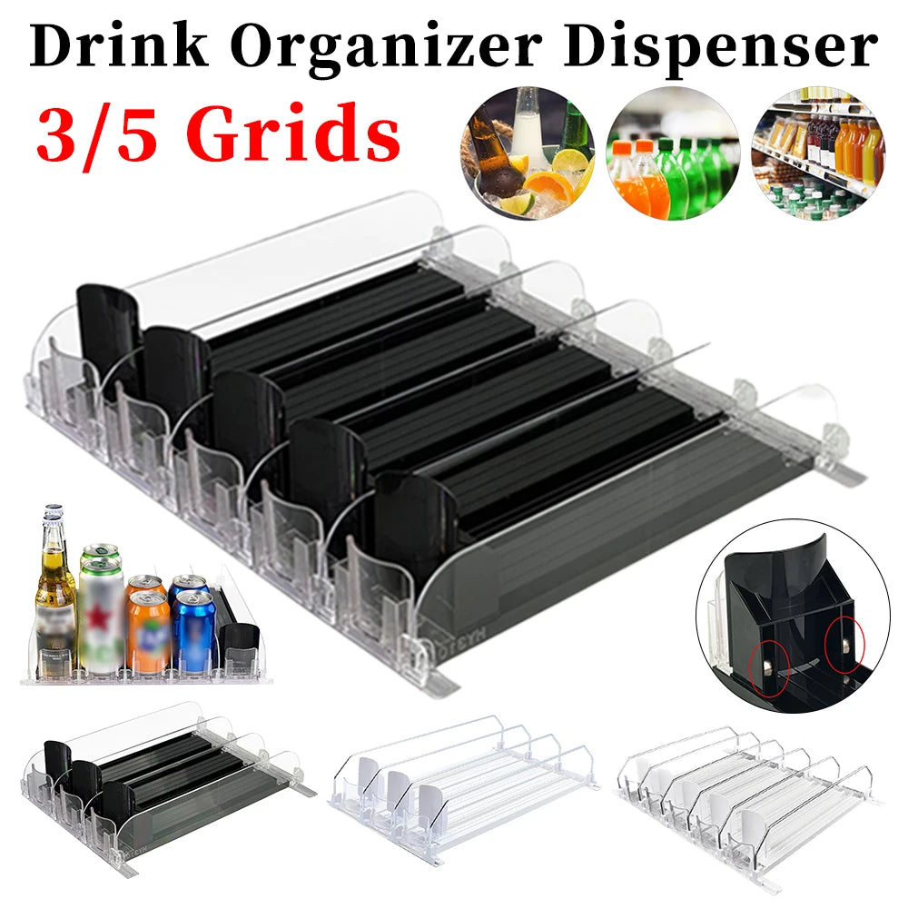 Canned Beverage Organizer - Adjustable Spring Push Rack for Fridge Storage - ZOOMNSTORE