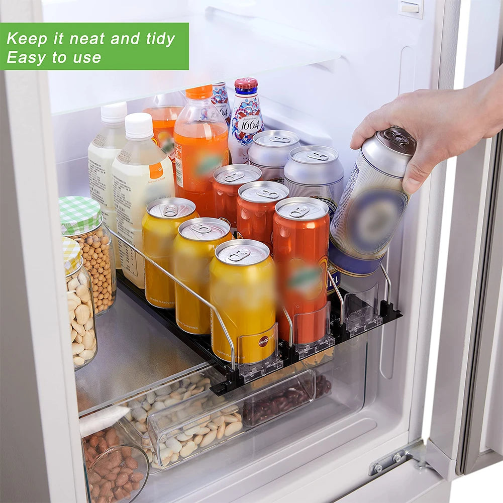 Canned Beverage Organizer - Adjustable Spring Push Rack for Fridge Storage - ZOOMNSTORE