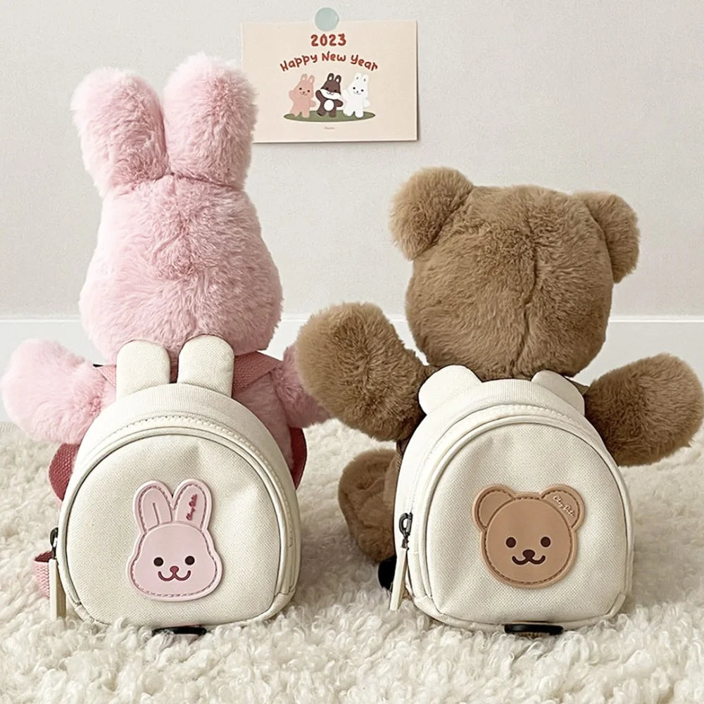 Canvas Baby Backpack - Kindergarten School Bag for Kids Anti-Lost Design Bear  Bunny Theme - ZOOMNSTORE