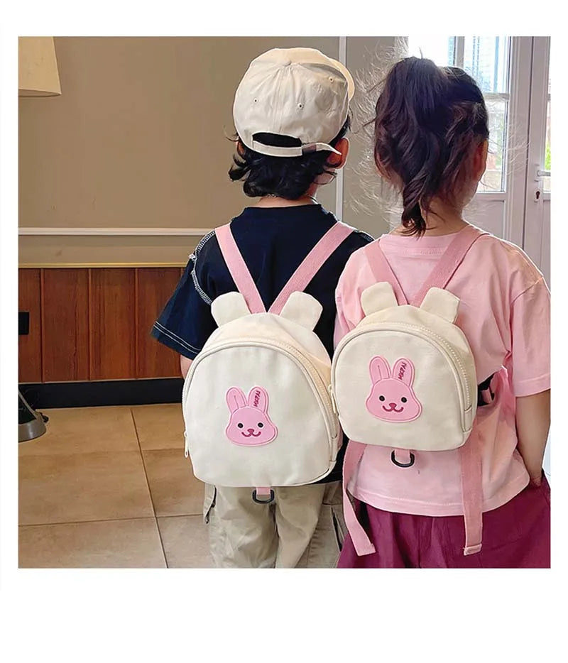 Canvas Baby Backpack - Kindergarten School Bag for Kids Anti-Lost Design Bear  Bunny Theme - ZOOMNSTORE