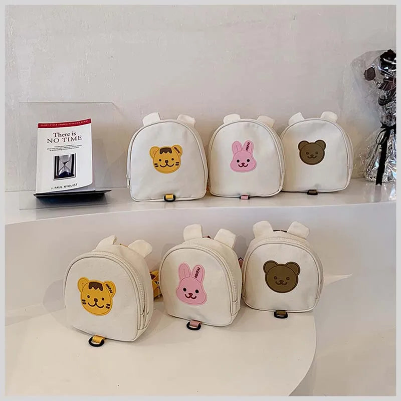 Canvas Baby Backpack - Kindergarten School Bag for Kids Anti-Lost Design Bear  Bunny Theme - ZOOMNSTORE