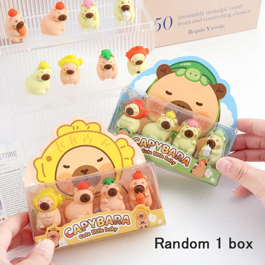 4PCS Cute Capybara 3D Erasers Funny Cartoon Creative Animal Erasers Stationary Gifts Mini School Office Supplies for school - ZOOMNSTORE