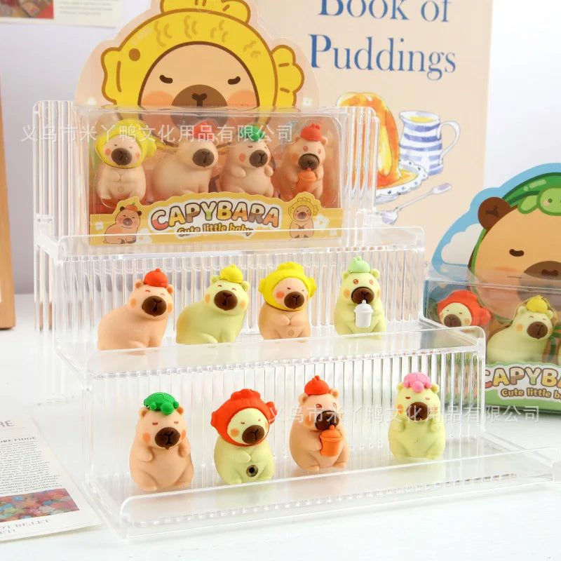 4PCS Cute Capybara 3D Erasers Funny Cartoon Creative Animal Erasers Stationary Gifts Mini School Office Supplies for school - ZOOMNSTORE