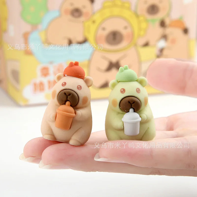 4PCS Cute Capybara 3D Erasers Funny Cartoon Creative Animal Erasers Stationary Gifts Mini School Office Supplies for school - ZOOMNSTORE