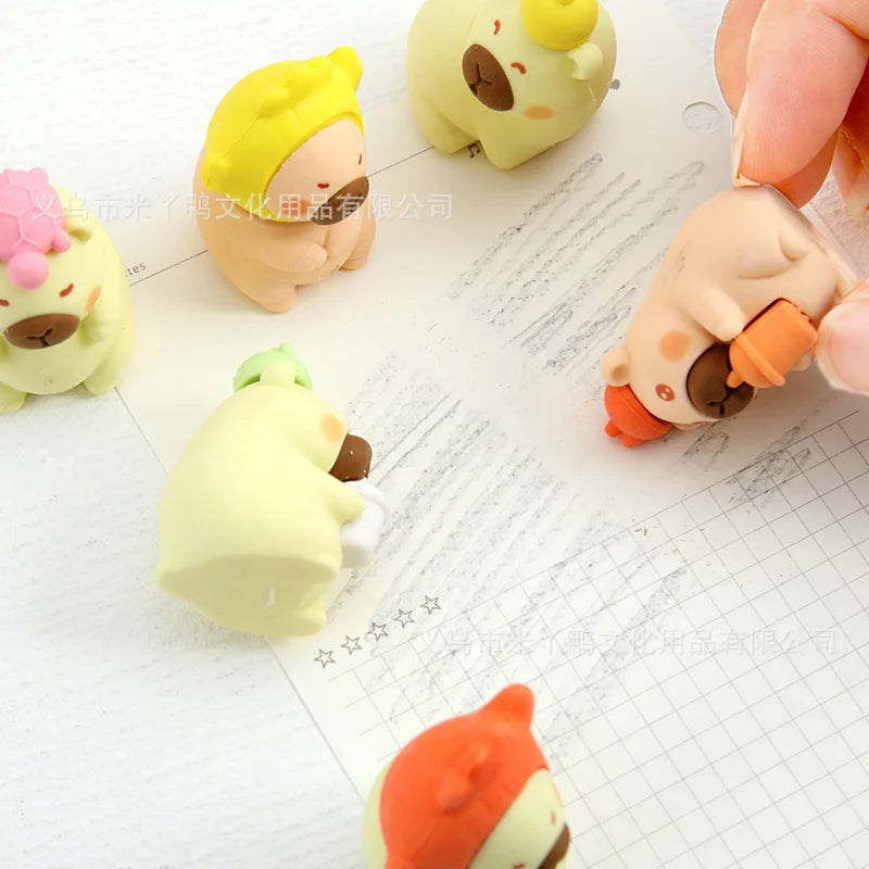 4PCS Cute Capybara 3D Erasers Funny Cartoon Creative Animal Erasers Stationary Gifts Mini School Office Supplies for school - ZOOMNSTORE
