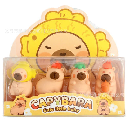4PCS Cute Capybara 3D Erasers Funny Cartoon Creative Animal Erasers Stationary Gifts Mini School Office Supplies for school - ZOOMNSTORE