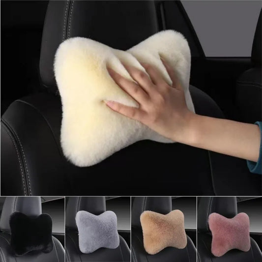 Car Headrest Pillow – Ergonomic Lumbar Support Cushion with Soft Rabbit Plush Comfort - ZOOMNSTORE