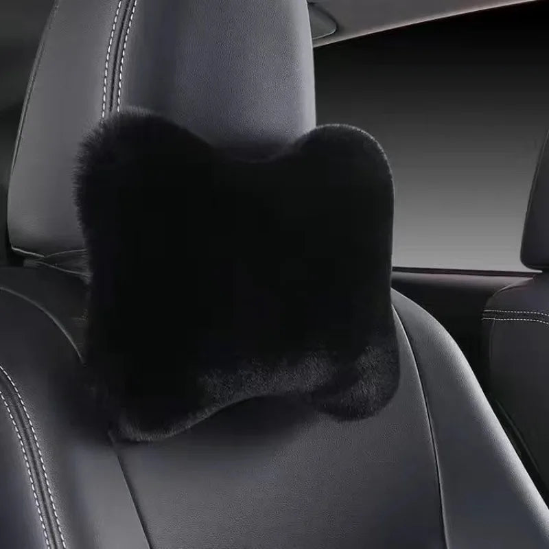 Car Headrest Pillow – Ergonomic Lumbar Support Cushion with Soft Rabbit Plush Comfort - ZOOMNSTORE