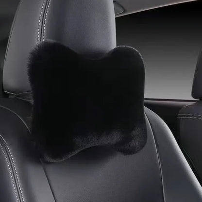 Car Headrest Pillow – Ergonomic Lumbar Support Cushion with Soft Rabbit Plush Comfort - ZOOMNSTORE