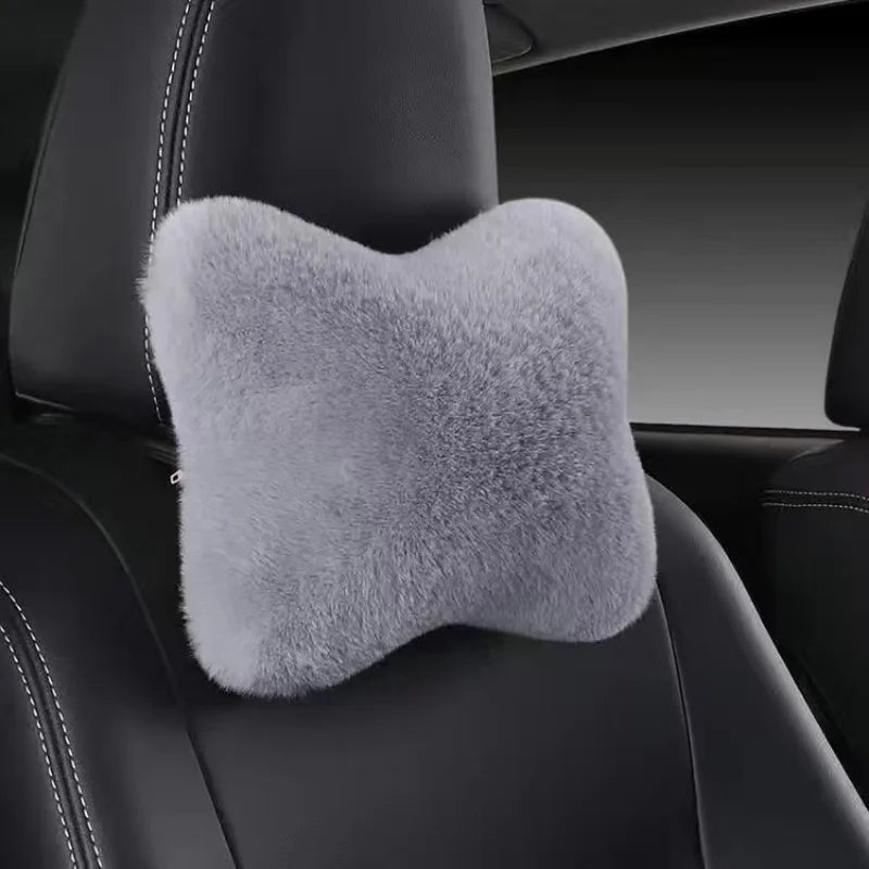 Car Headrest Pillow – Ergonomic Lumbar Support Cushion with Soft Rabbit Plush Comfort - ZOOMNSTORE