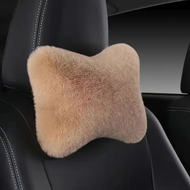 Car Headrest Pillow – Ergonomic Lumbar Support Cushion with Soft Rabbit Plush Comfort - ZOOMNSTORE