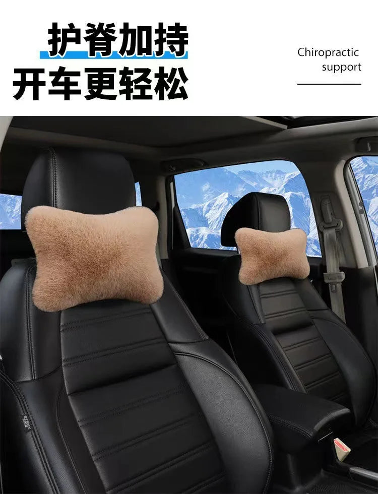 Car Headrest Pillow – Ergonomic Lumbar Support Cushion with Soft Rabbit Plush Comfort - ZOOMNSTORE