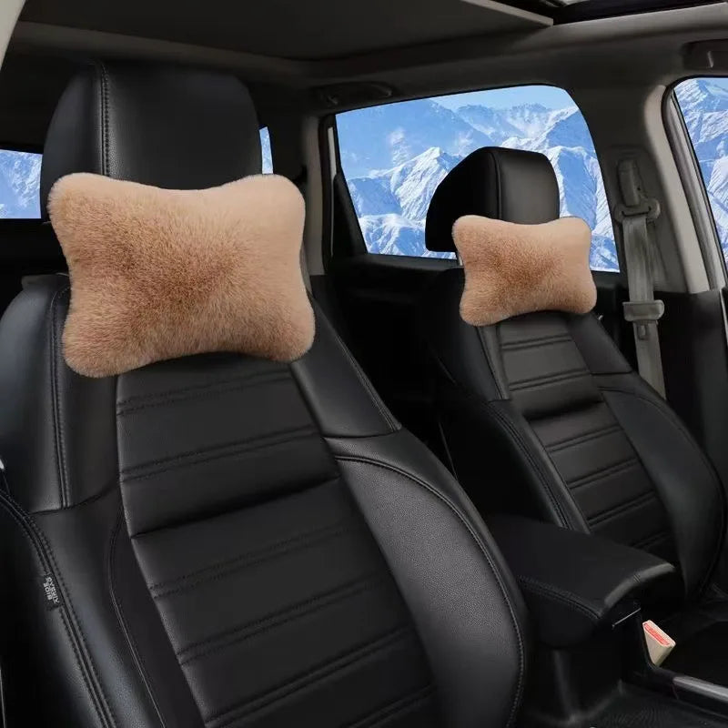 Car Headrest Pillow – Ergonomic Lumbar Support Cushion with Soft Rabbit Plush Comfort - ZOOMNSTORE