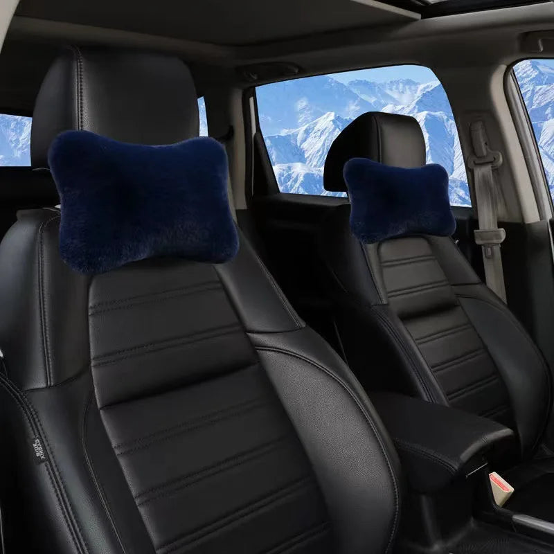 Car Headrest Pillow – Ergonomic Lumbar Support Cushion with Soft Rabbit Plush Comfort - ZOOMNSTORE