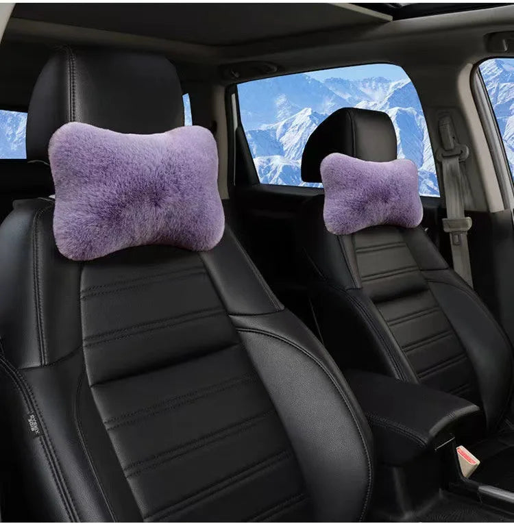 Car Headrest Pillow – Ergonomic Lumbar Support Cushion with Soft Rabbit Plush Comfort - ZOOMNSTORE
