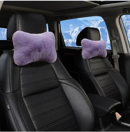 Car Headrest Pillow – Ergonomic Lumbar Support Cushion with Soft Rabbit Plush Comfort - ZOOMNSTORE