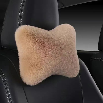 Car Headrest Pillow – Ergonomic Lumbar Support Cushion with Soft Rabbit Plush Comfort - ZOOMNSTORE