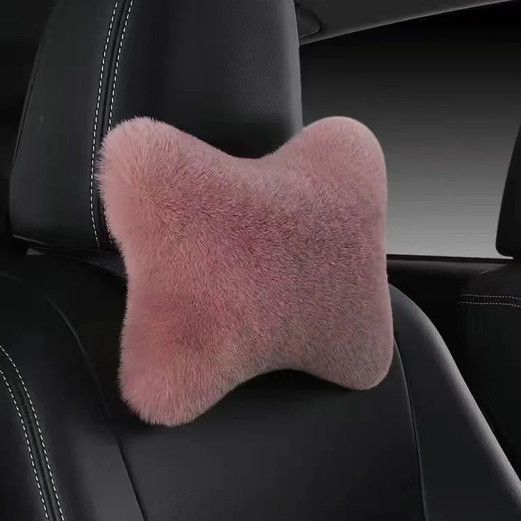 Car Headrest Pillow – Ergonomic Lumbar Support Cushion with Soft Rabbit Plush Comfort - ZOOMNSTORE