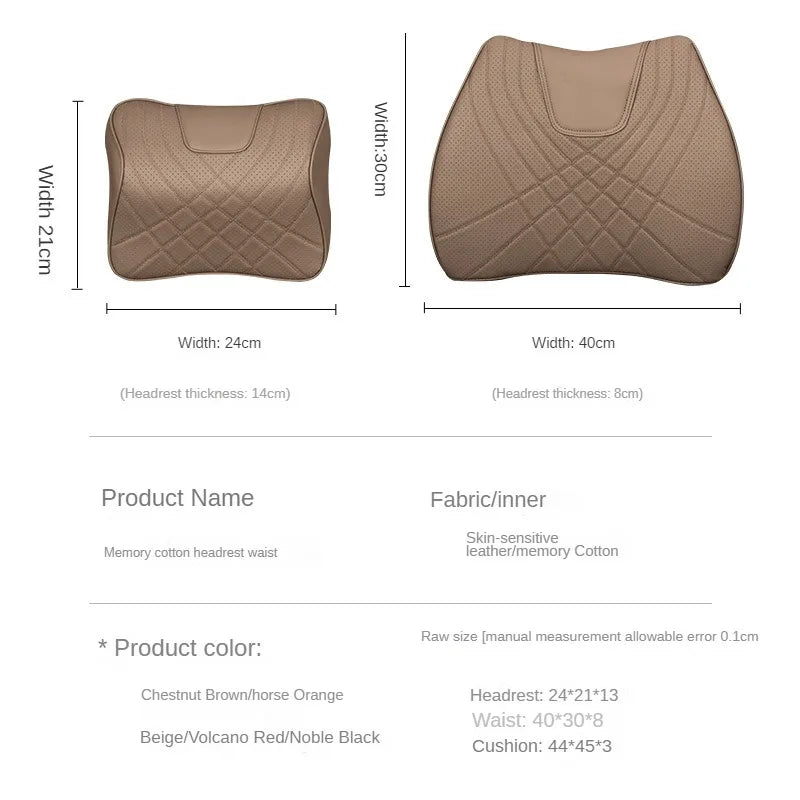 Car Headrest Pillow - Memory Foam Lumbar Support Cushion Set With Leather Cover - ZOOMNSTORE