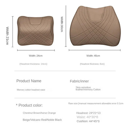 Car Headrest Pillow - Memory Foam Lumbar Support Cushion Set With Leather Cover - ZOOMNSTORE