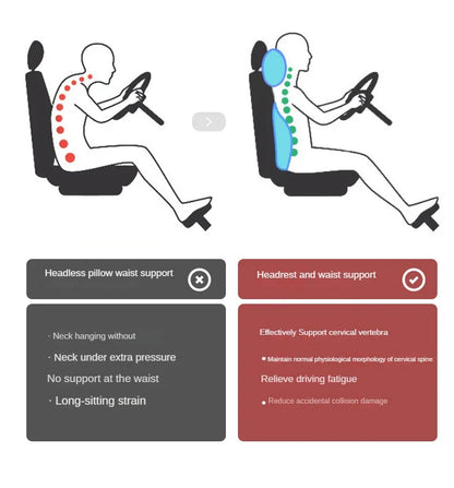 Car Headrest Pillow - Memory Foam Lumbar Support Cushion Set With Leather Cover - ZOOMNSTORE