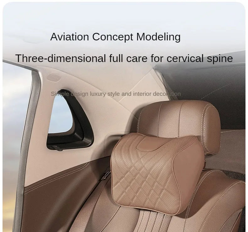 Car Headrest Pillow - Memory Foam Lumbar Support Cushion Set With Leather Cover - ZOOMNSTORE