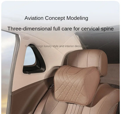 Car Headrest Pillow - Memory Foam Lumbar Support Cushion Set With Leather Cover - ZOOMNSTORE