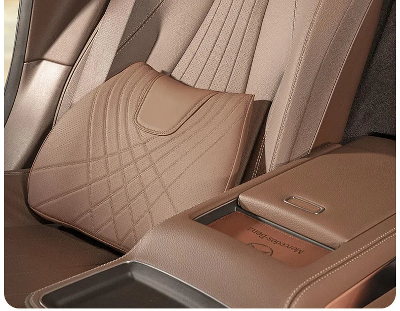 Car Headrest Pillow - Memory Foam Lumbar Support Cushion Set With Leather Cover - ZOOMNSTORE