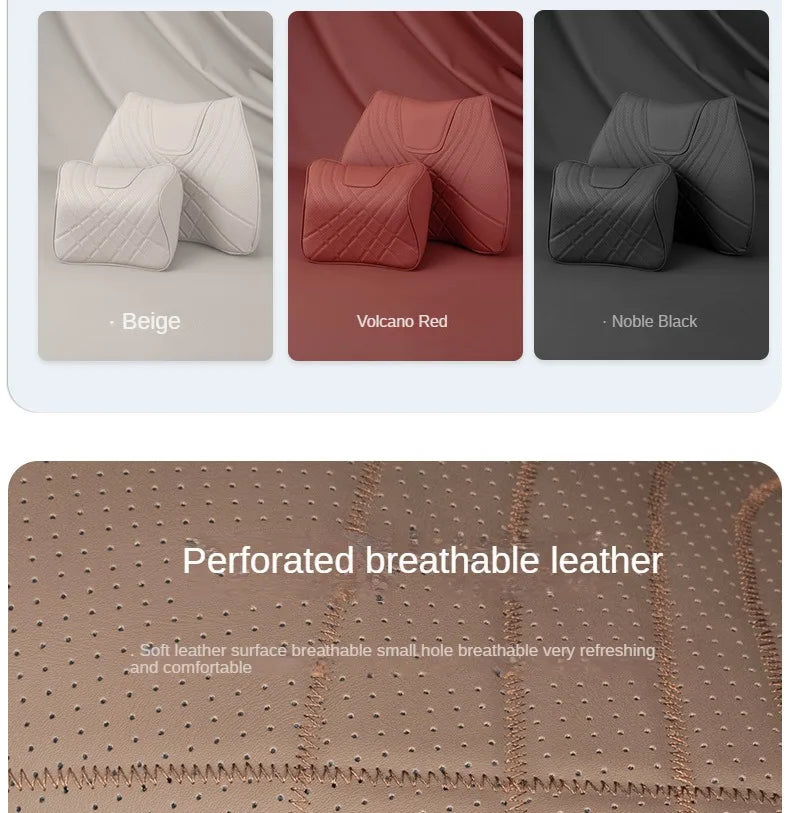 Car Headrest Pillow - Memory Foam Lumbar Support Cushion Set With Leather Cover - ZOOMNSTORE