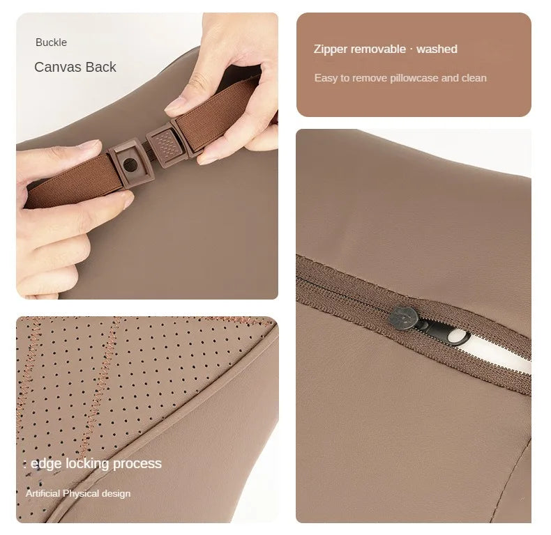 Car Headrest Pillow - Memory Foam Lumbar Support Cushion Set With Leather Cover - ZOOMNSTORE