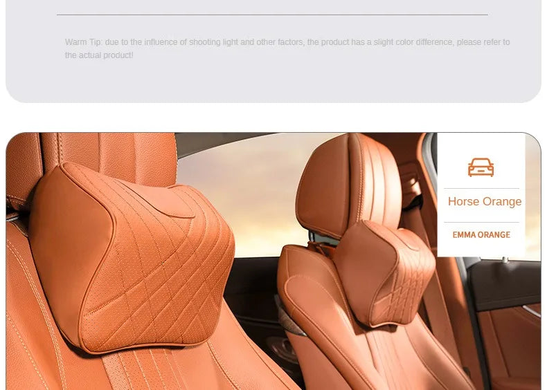 Car Headrest Pillow - Memory Foam Lumbar Support Cushion Set With Leather Cover - ZOOMNSTORE