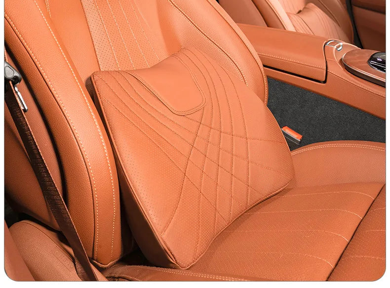 Car Headrest Pillow - Memory Foam Lumbar Support Cushion Set With Leather Cover - ZOOMNSTORE