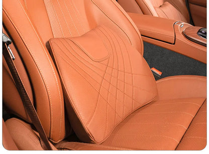 Car Headrest Pillow - Memory Foam Lumbar Support Cushion Set With Leather Cover - ZOOMNSTORE