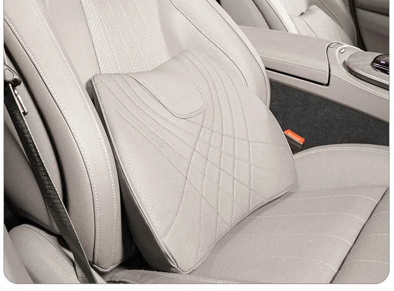 Car Headrest Pillow - Memory Foam Lumbar Support Cushion Set With Leather Cover - ZOOMNSTORE