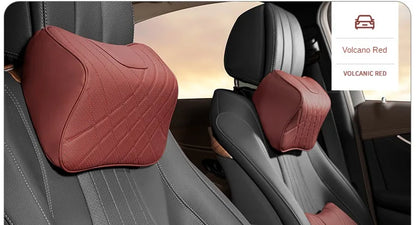 Car Headrest Pillow - Memory Foam Lumbar Support Cushion Set With Leather Cover - ZOOMNSTORE