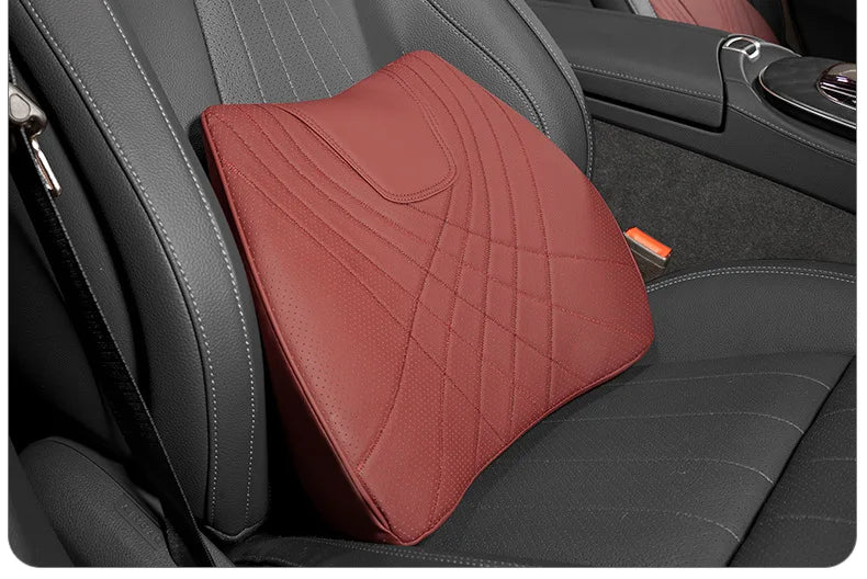Car Headrest Pillow - Memory Foam Lumbar Support Cushion Set With Leather Cover - ZOOMNSTORE