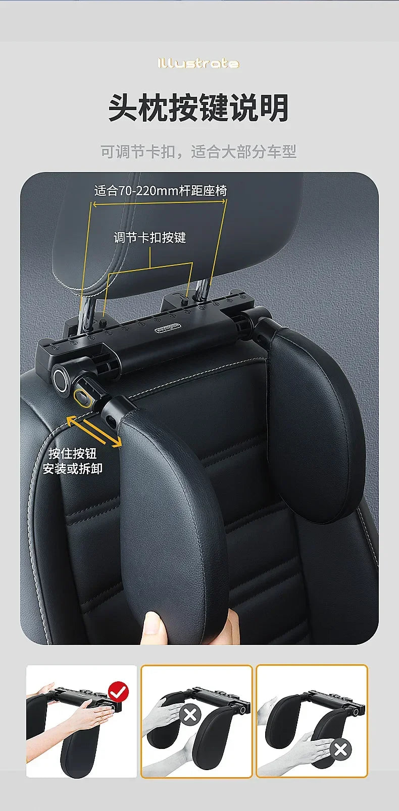 Car Neck Headrest Pillow - Adjustable Memory Foam Cushion for Cervical Spine Support - ZOOMNSTORE