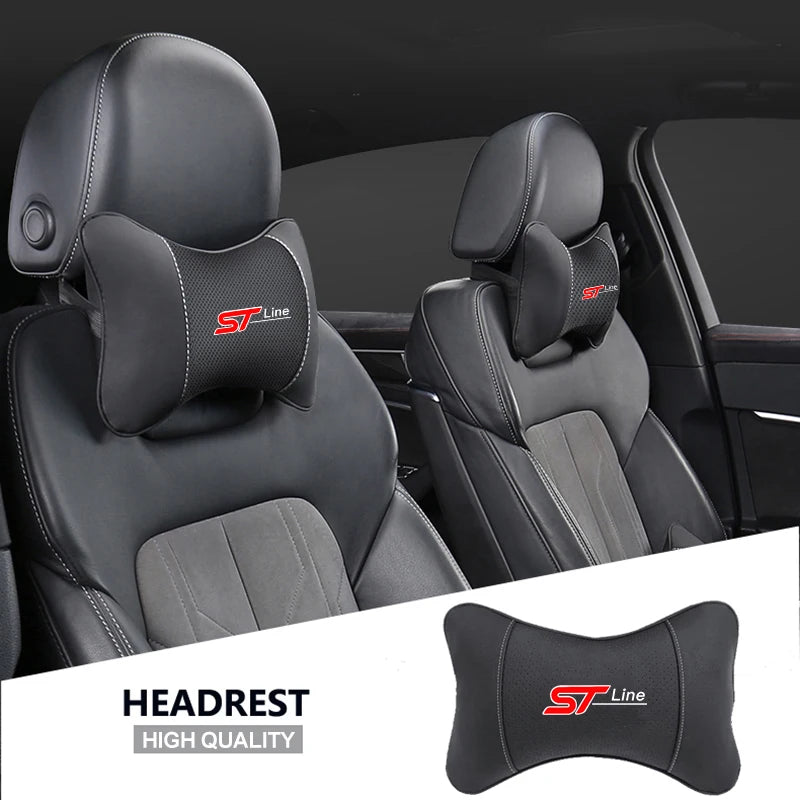 Car Neck Pillow - Ergonomic Leather Headrest Cushion for Ford Mustang & Focus - ZOOMNSTORE