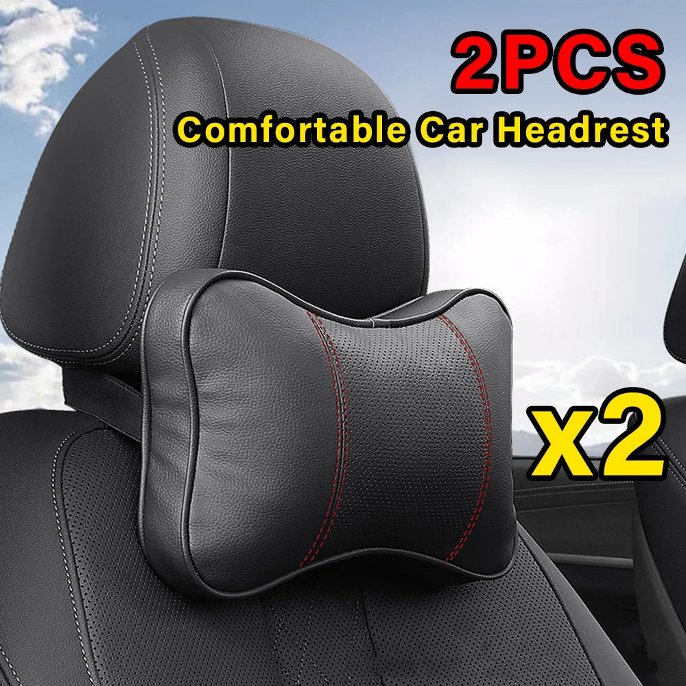 Car Neck Pillow - Ergonomic Neck Support PU Leather Headrest Cushion for Driving Comfort - ZOOMNSTORE