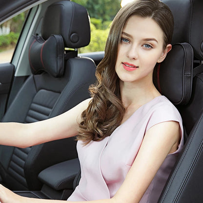 Car Neck Pillow - Ergonomic Neck Support PU Leather Headrest Cushion for Driving Comfort - ZOOMNSTORE